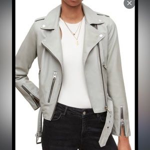 AllSaints Biker Leather Jacket Light Gray US 0